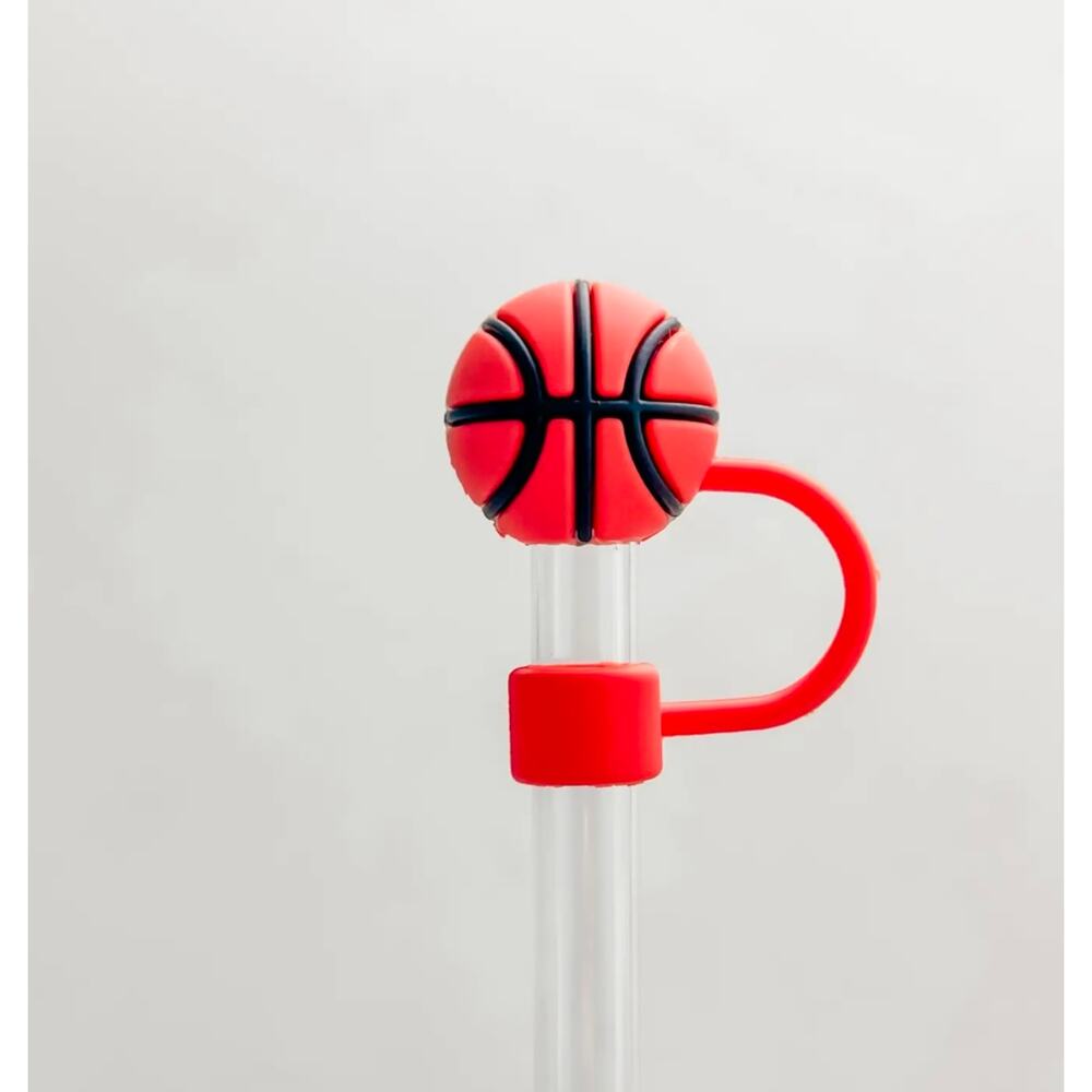 Orange and Black Basketball Straw Covers